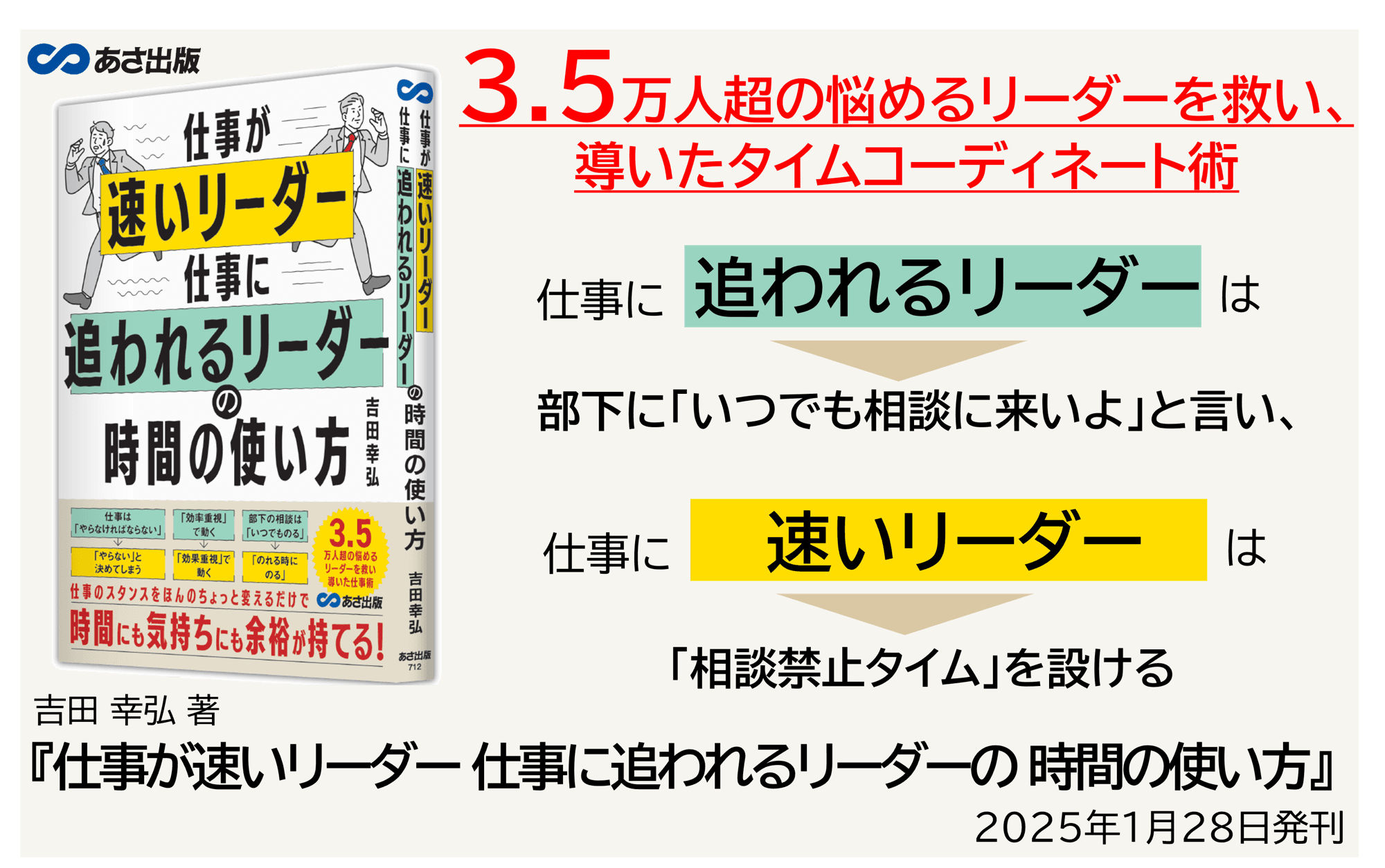 【3.5万人超の悩めるリーダーを救い、導いたタイムコーディネート術】吉田 幸弘 著『仕事が速いリーダー  仕事に追われるリーダーの  時間の使い方』2025年1月28日刊行