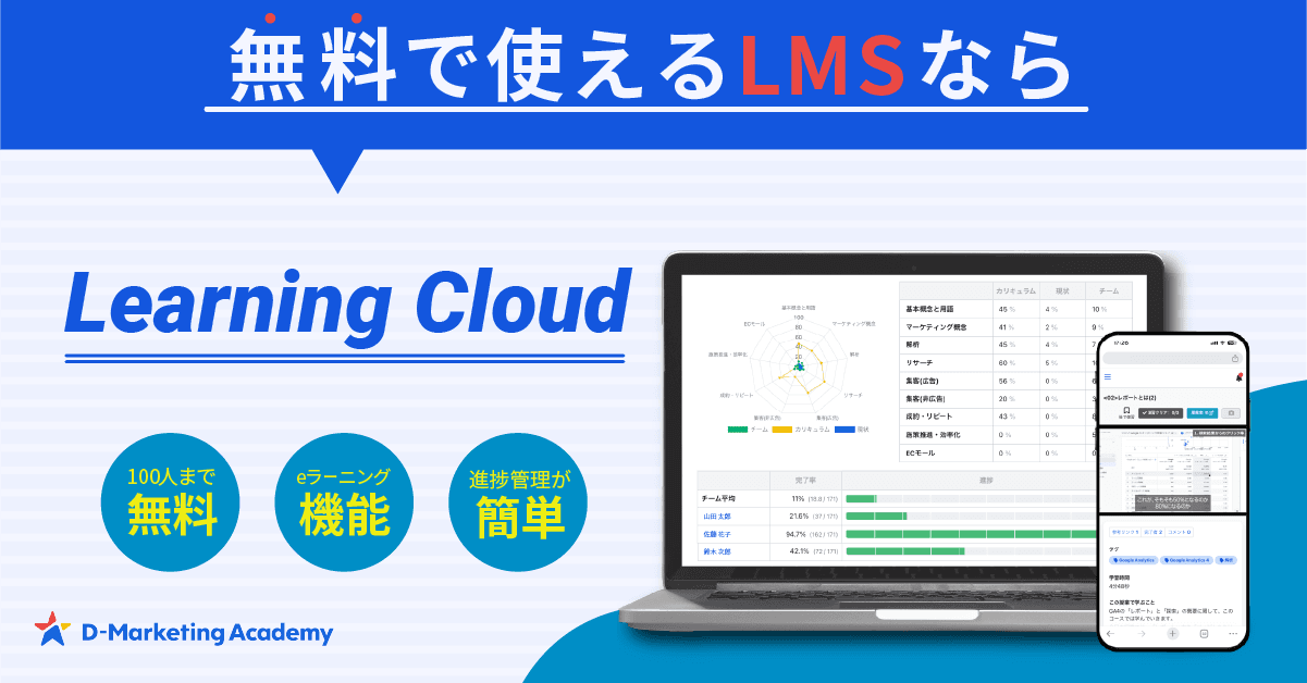 D-Marketing Academy、社内研修のDX化を無料で実現するLMS「Learning Cloud」をリリース