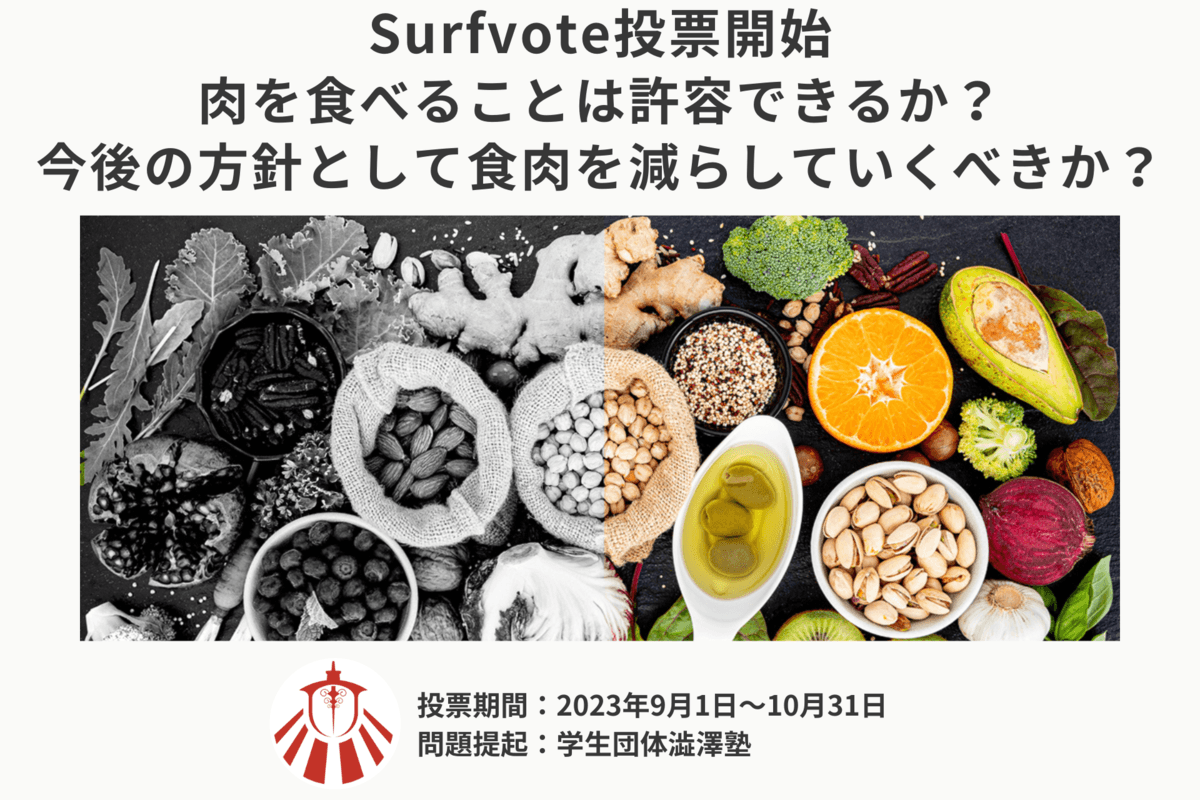 学生団体澁澤塾が提起「肉を食べることは許容できるか？今後の方針として食肉を減らしていくべきか？」Surfvoteで投票開始