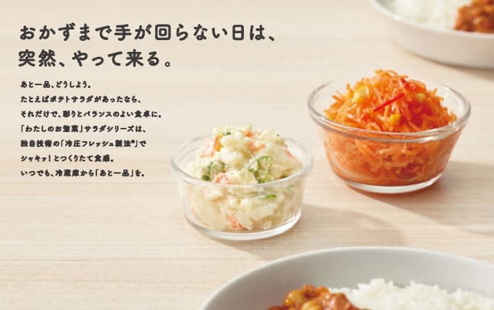 おいしさと日持ちの両立。冷蔵庫に安心をストック！　フレッシュストックの新ブランド「わたしのお惣菜」から サラダシリーズ3品、主菜シリーズ3品、ソースシリーズ3品を新発売