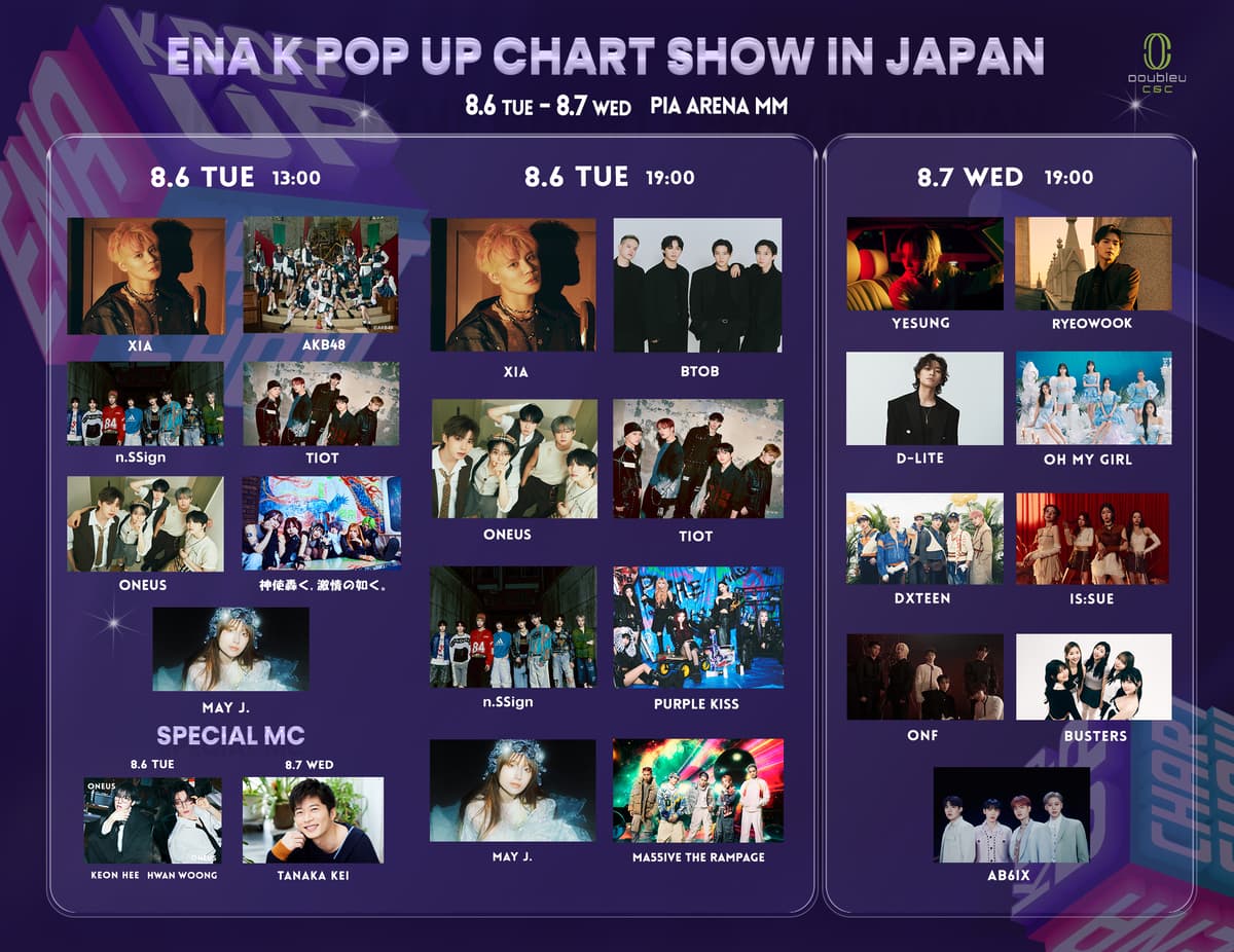 日韓話題のアーティストが集結！！ 「2024 ENA K POP UP CHART SHOW IN JAPAN」全出演者決定！ ～2024年8月6日(火)・7日(水) ＠横浜・ぴあアリーナMM～