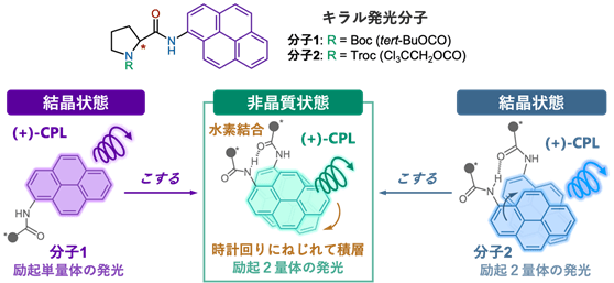 こすると円偏光発光が切り替わる有機結晶材料～実用的な固体円偏光発光材料の開発につながる新設計～