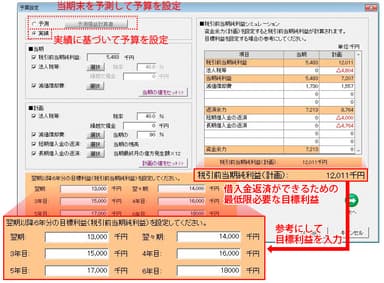 中期予算作成の設定画面