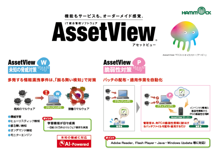 ハンモック、導入実績8,500社を誇るAssetView、
マルウェア対策や脆弱性対策が行える新製品を発表