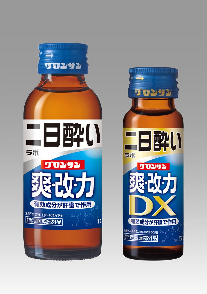 つらい二日酔いに伴うだるさや食欲の低下を改善する(※1)
指定医薬部外品ドリンク
『グロンサン爽改力』、『グロンサン爽改力DX』
東海エリア限定で新発売