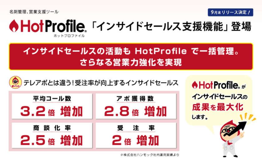 名刺管理、営業支援ツール「HotProfile」に
インサイドセールス支援機能登場