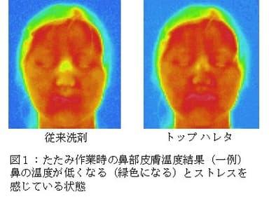 図1：たたみ作業時の鼻部皮膚温度結果(一例)