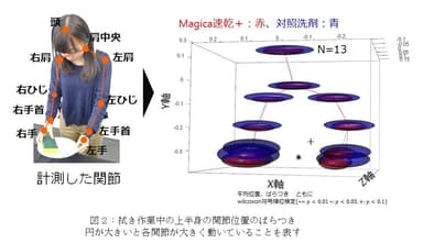 図2：拭き作業中の上半身の関節位置のばらつき