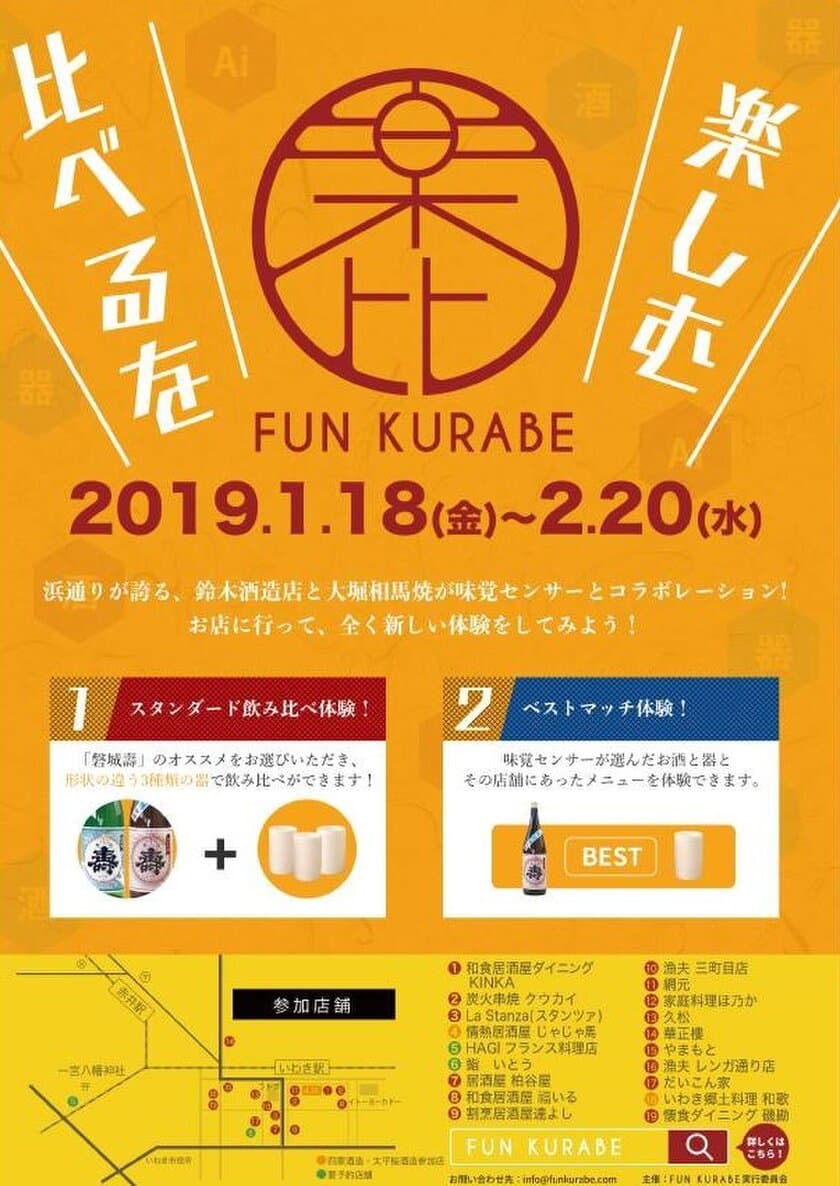 世界初！AI味覚センサーによる「日本酒×器×食」の
ペアリングを楽しむグルメイベント「FUN KURABE」　
1月18日～2月20日福島県いわき市で開催