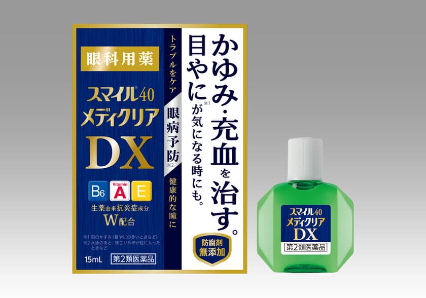 かゆみ・充血を治し、目やに(※1)が
気になるときにも効果を発揮する眼科用薬
『スマイル40 メディクリアDX』新発売