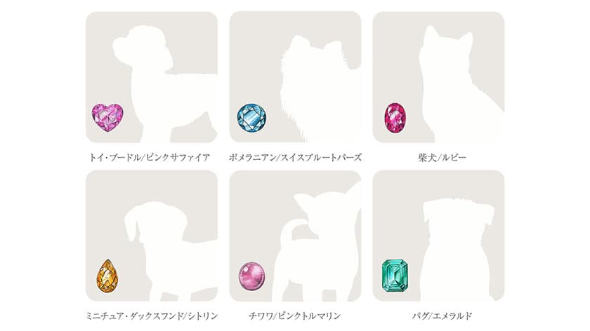 「Dog Stone（ドッグストーン）」新登場。23の犬種と、宝石の特徴から独自に選定
