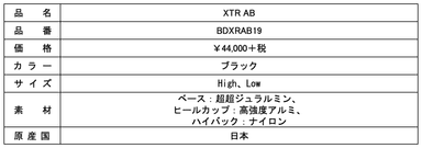 「XTR AB」スペック表