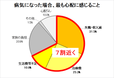 病気になった場合、最も心配に感じること