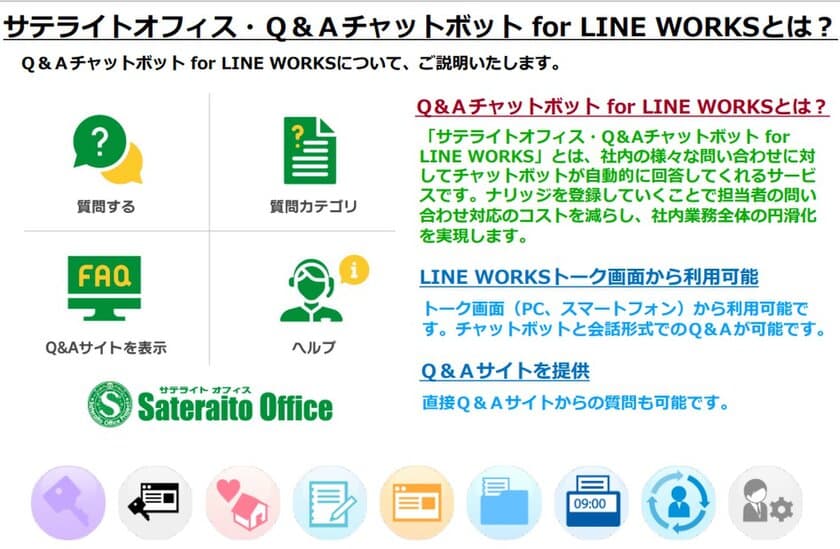 サテライトオフィス、
ビジネス版LINE「 LINE WORKS 」導入企業向けに、
Q&Aチャットボット機能を提供開始