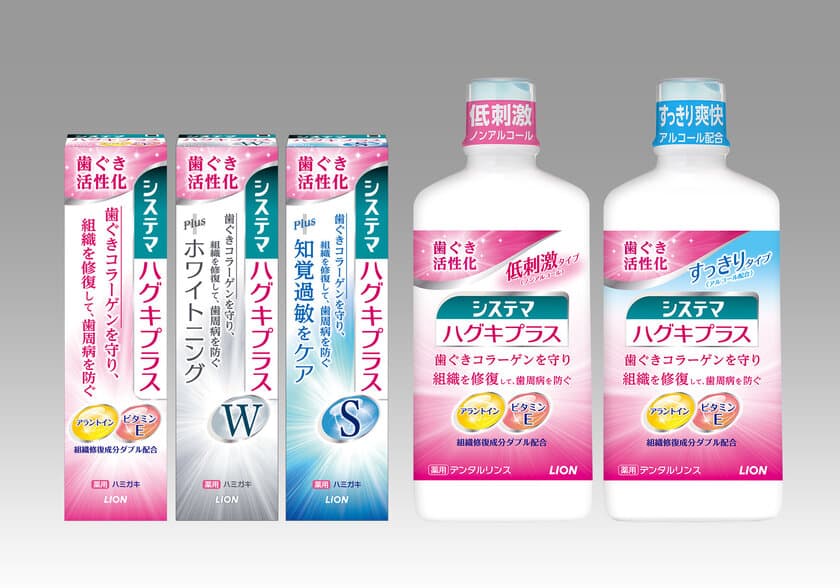 歯ぐきのコラーゲンを守り、組織を修復して、歯周病を防ぐ
『システマ ハグキプラス ハミガキ』
『システマ ハグキプラス デンタルリンス』改良新発売