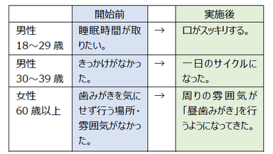 昼歯みがきを行っていなかった人の実施後の変化