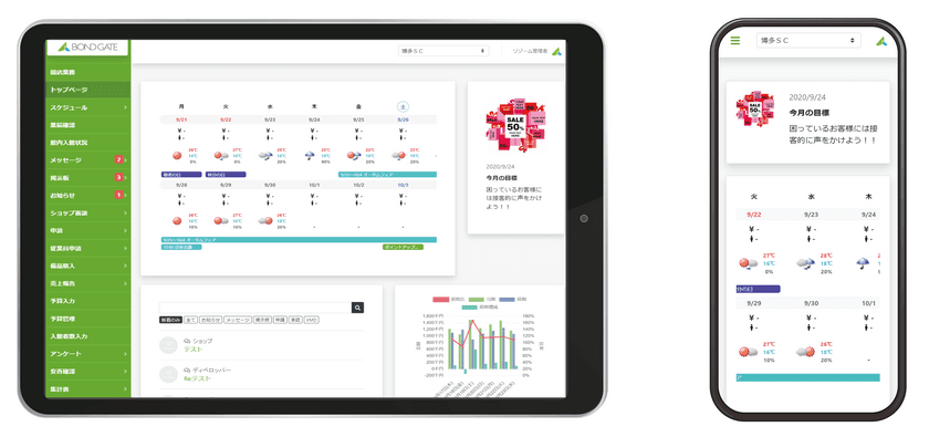 導入実績240SC、15,000ショップ！
ショッピングセンター専用グループウェア「BOND GATE」が
デザイン一新、レスポンシブ標準対応で10月リリース！