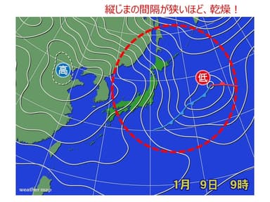 西高東低の冬型の気圧配置