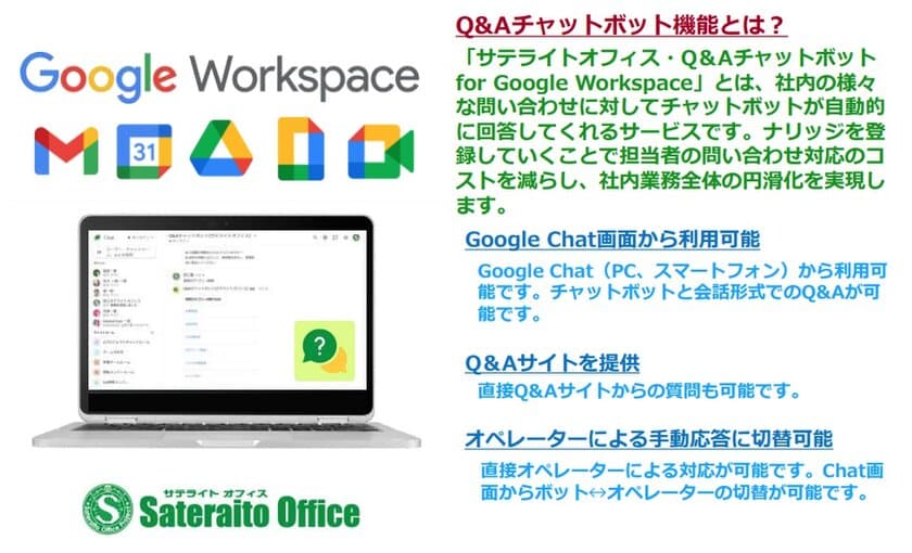 サテライトオフィス、Google Workspace(TM) 導入企業向けに、
Q&Aチャットボット機能を提供開始