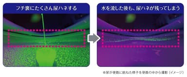 「座りション」時、尿が便器に跳ねた様子を便器の中から撮影(イメージ)