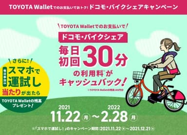 『TOYOTA Walletでのお支払いでおトク！ドコモ・バイクシェアキャンペーン』イメージ