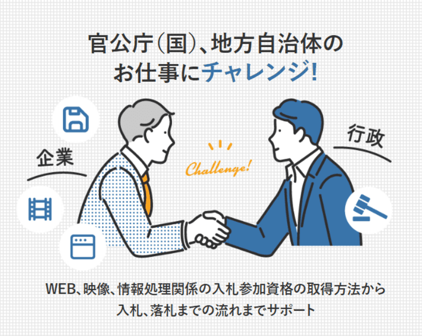 国(官公庁)や地方自治体と仕事がしたい企業向けに
「入札資格の取得から入札方法」を提供するサービスを開始