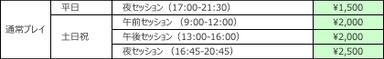 【料金表】通常利用料金表