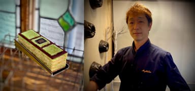 「Patisserie & cafe MythiQue」オーナーパティシエ 土田 俊也氏「ミルフィユ ZUNDA パート・ア・シュー」プティガトー540円