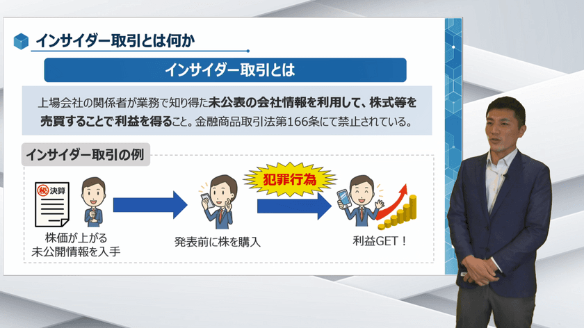 リスクモンスター、研修サービス『サイバックスUniv.』で
eラーニング「基礎から学ぶインサイダー取引」を提供開始！
上場企業の全社教育・定期教育に活躍