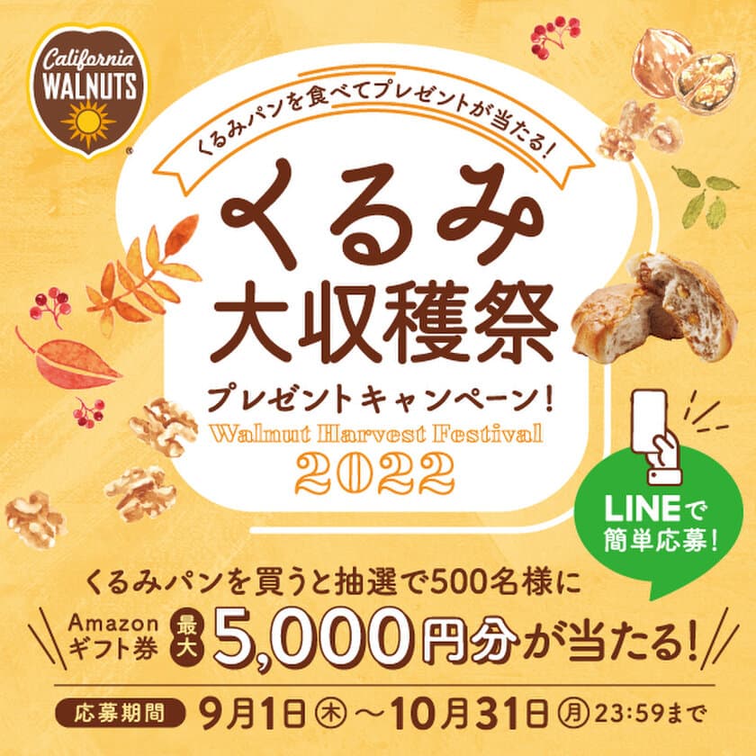 くるみパンを食べてプレゼントが当たる！
「くるみ大収穫祭」を本日9月1日よりスタート　
一番人気のくるみパンを決める
「2022 くるみパン オブ・ザ・イヤー」も同時開催