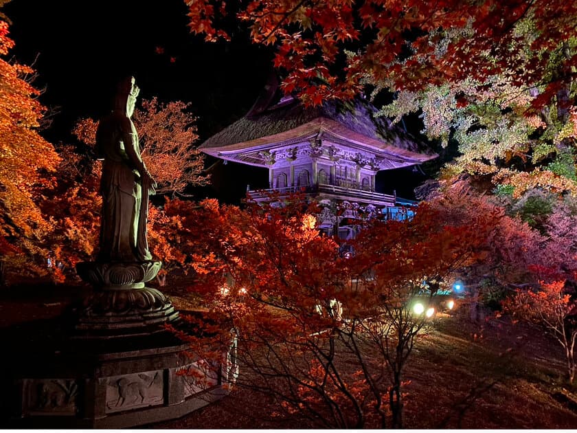 長野県大町市の紅葉スポットとして知られる霊松寺にて
2022年10月29日～11月6日、紅葉ライトアップを開催