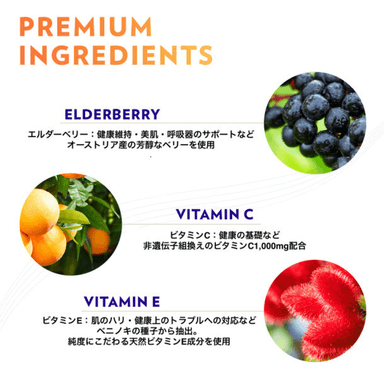 ビタミンC+エルダーベリーの主な成分について