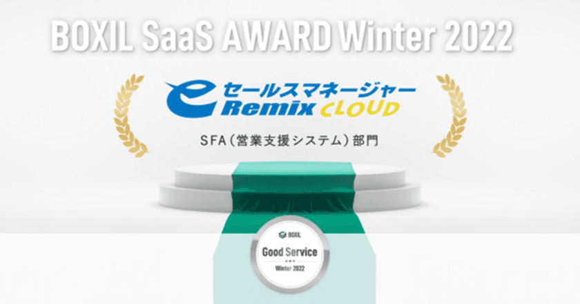 eセールスマネージャーRemix Cloud、
「BOXIL SaaS AWARD Winter 2022」
SFA(営業支援システム)部門で「Good Service」に選出