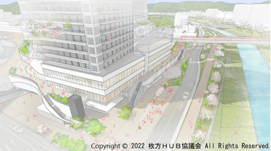 天野川沿いの緑地帯(枚方ＨＵＢ協議会(※)作成)