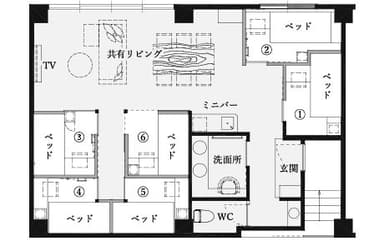 コンパートメント客室　6名