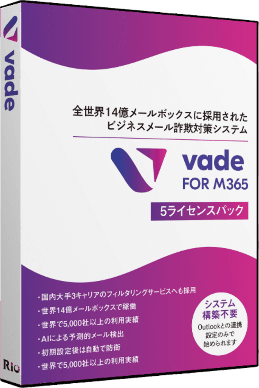 Microsoft 365向けメールセキュリティ
「vade for M365　5ライセンスパック」発売のご案内