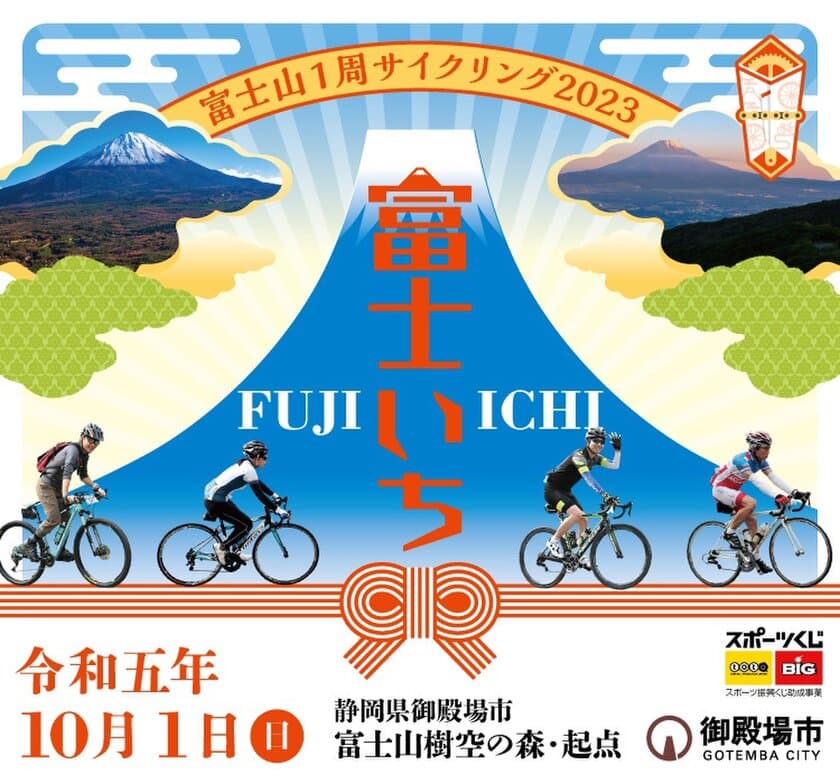 富士山の麓をぐるっと1周120kmのサイクリング！
「富士山1周サイクリング2023」2023年10月1日(日)開催！
エントリー受付中！【申込期間：2023年9月18日(祝・月)まで】