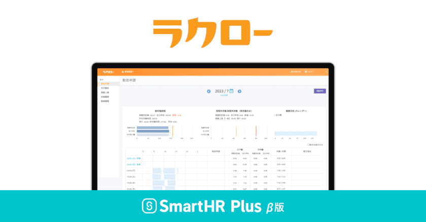 打刻レス勤怠管理サービス「ラクロー」が、
クラウド人事労務ソフト「SmartHR」のアプリストア
「SmartHR Plus β版」で公開されました