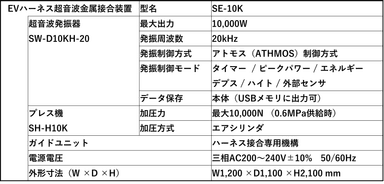 EVハーネス超音波金属接合装置 仕様