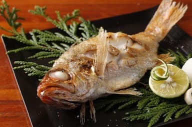 高級魚の代表格であり、白身魚のトロと称される「喉黒(のどぐろ)」を姿焼きで