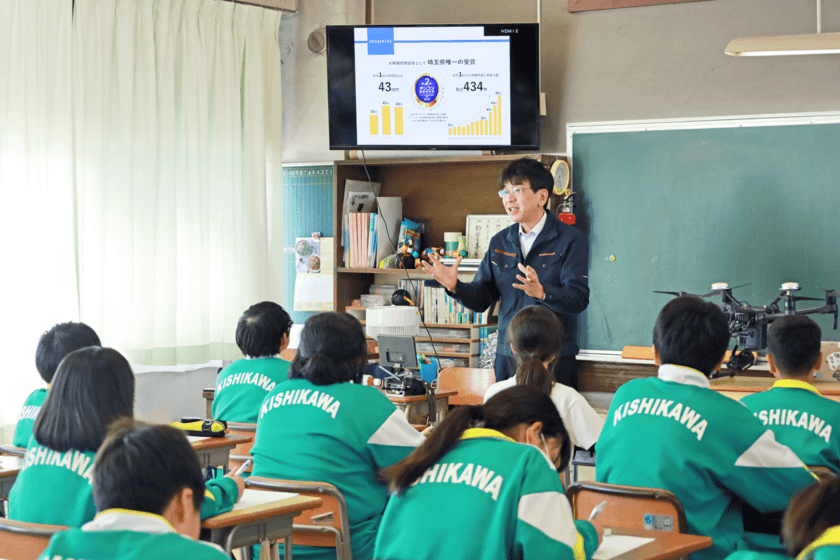 マンション大規模修繕工事会社「セラフ榎本」が
川口市立岸川中学校でドローンを用いたSDGs講演を実施