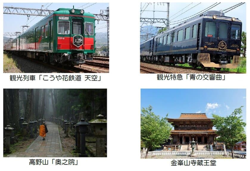 “紀伊山地の霊場と参詣道 世界遺産登録20周年記念”
南海電鉄と近鉄がコラボ
「天空」と「青の交響曲」を乗り継いで巡る「高野山」「吉野山」特別宿泊ツアー