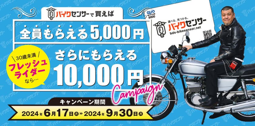 バイク＆パーツ検索サイト「BDSバイクセンサー」にて6/17より
成約者全員がQUOカードをもらえるキャンペーンを開催