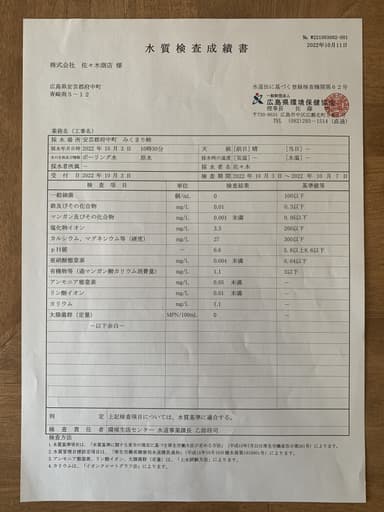 水質検査成績書