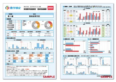 数検準1級の団体別成績票(表面・裏面)