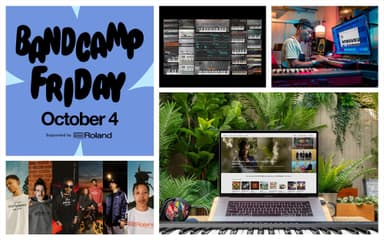 「Bandcamp Friday」ロゴ、出演者およびRoland Cloud、Bandcampサイトのイメージ