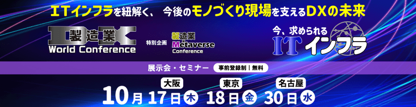 製造業のDX推進とそのキーファクターである
メタバース、ITインフラにフォーカスする
3イベントを東京・名古屋・大阪で開催