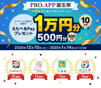 PRO.APP誕生祭 15周年プレゼントキャンペーン