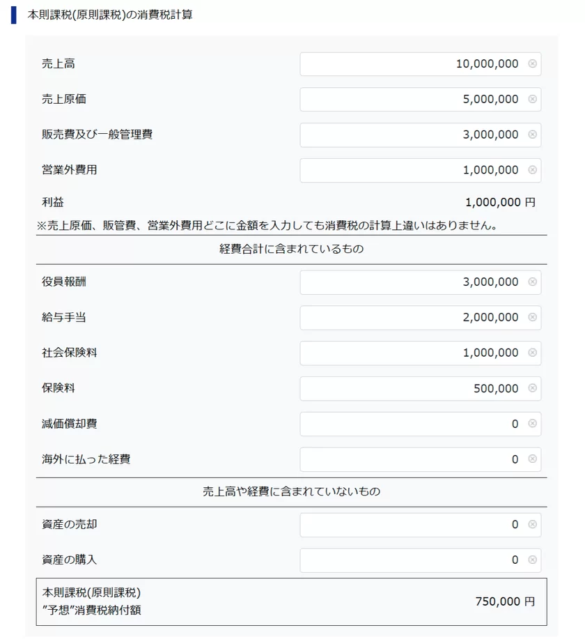 本則課税(原則課税)の消費税計算